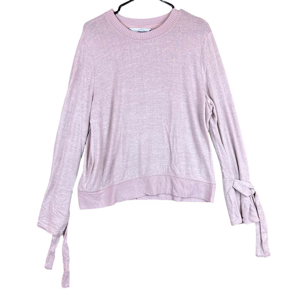 Abercrombie Fitch Womens Sweater Pink Pullover Crew Knot Sleeves Stretch Large
